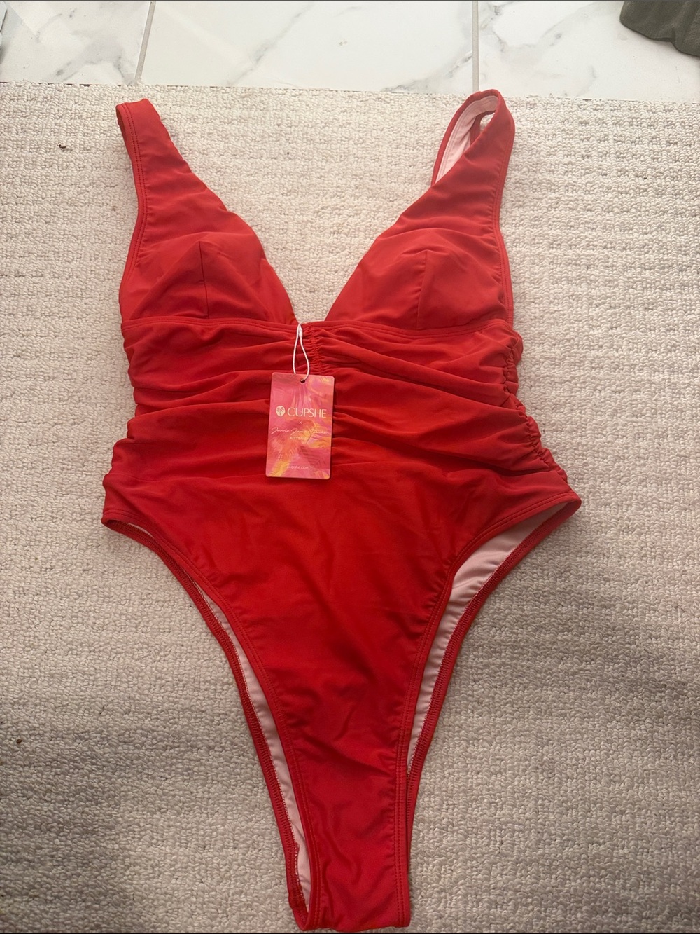 Cupshe Vibrant Red Ruched One-Piece Swimsuit
